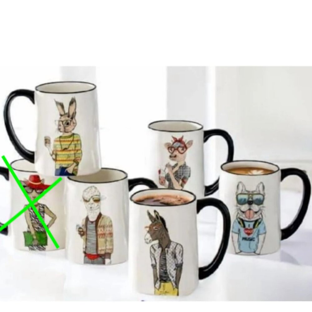 Hipster Animal Coffee Mugs 5pc Set - 17.5 oz Stoneware by Signature Housewares
